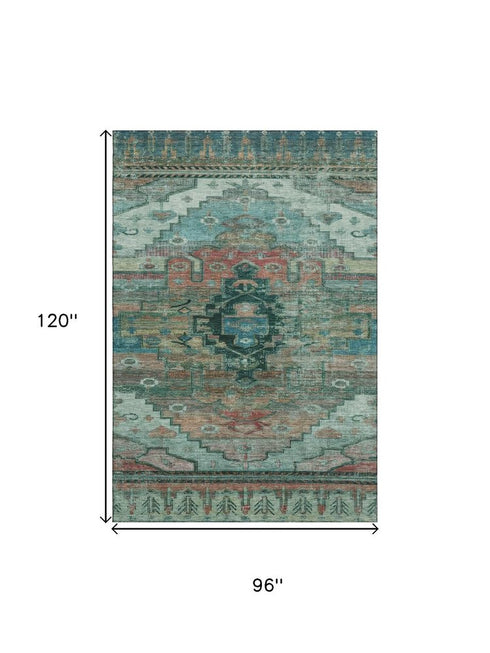8' X 10' Teal Copper And Gold Oriental Washable Area Rug With UV Protection