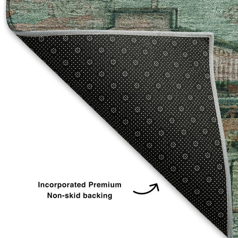 8' X 10' Teal Copper And Gold Oriental Washable Area Rug With UV Protection