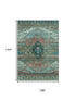 9' X 12' Teal Copper And Gold Oriental Washable Area Rug With UV Protection