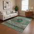 9' X 12' Teal Copper And Gold Oriental Washable Area Rug With UV Protection