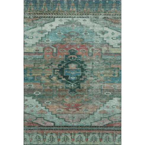 9' X 12' Teal Copper And Gold Oriental Washable Area Rug With UV Protection
