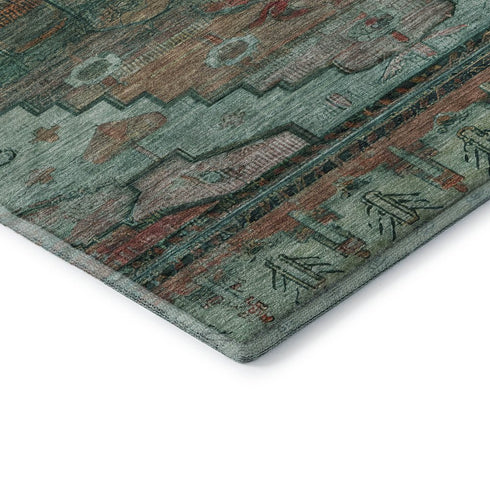 9' X 12' Teal Copper And Gold Oriental Washable Area Rug With UV Protection