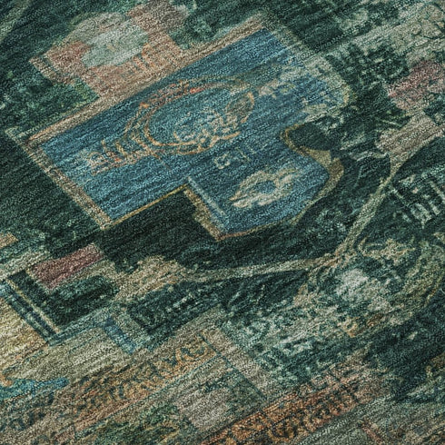 9' X 12' Teal Copper And Gold Oriental Washable Area Rug With UV Protection