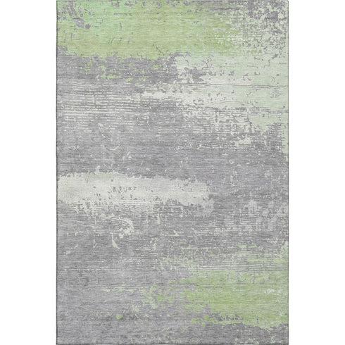 8' X 10' Artichoke Green Gray And Silver Abstract Washable Area Rug With UV Protection