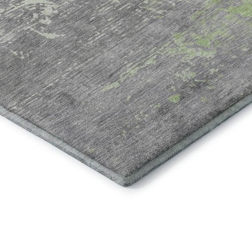 8' X 10' Artichoke Green Gray And Silver Abstract Washable Area Rug With UV Protection