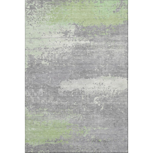 8' X 10' Artichoke Green Gray And Silver Abstract Washable Area Rug With UV Protection