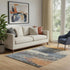 5' X 8' Blue Orange And Ivory Abstract Washable Area Rug With UV Protection