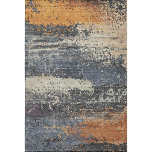 5' X 8' Blue Orange And Ivory Abstract Washable Area Rug With UV Protection