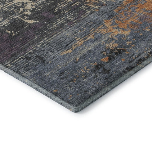 5' X 8' Blue Orange And Ivory Abstract Washable Area Rug With UV Protection