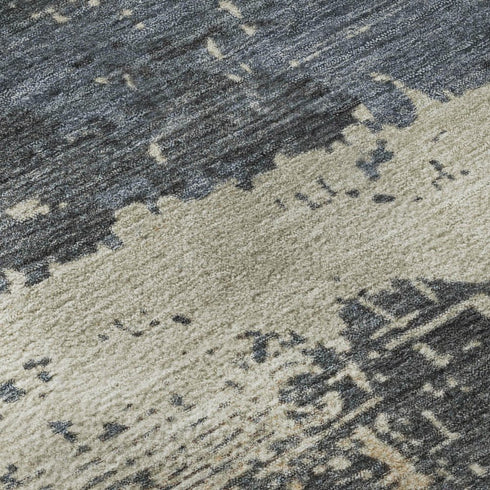 5' X 8' Blue Orange And Ivory Abstract Washable Area Rug With UV Protection