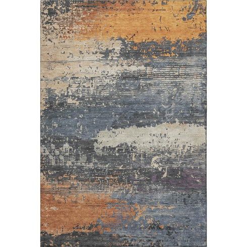 5' X 8' Blue Orange And Ivory Abstract Washable Area Rug With UV Protection