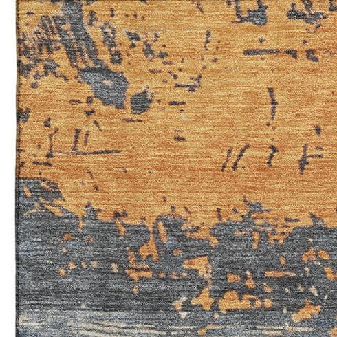 8' X 10' Blue Orange And Ivory Abstract Washable Area Rug With UV Protection