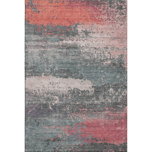 5' X 8' Coral Pink And Gray Abstract Washable Area Rug With UV Protection