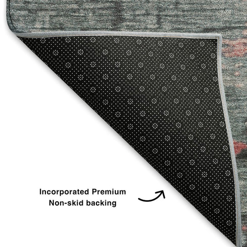 5' X 8' Coral Pink And Gray Abstract Washable Area Rug With UV Protection