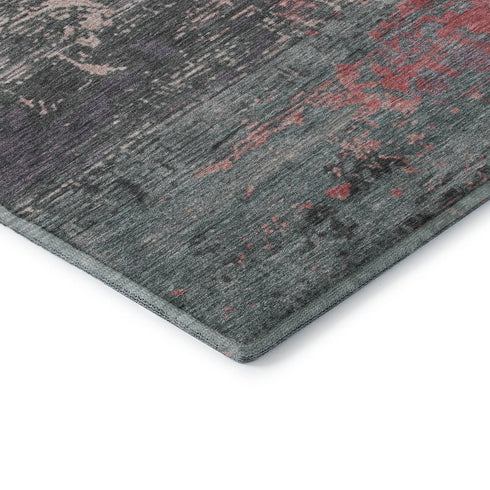 5' X 8' Coral Pink And Gray Abstract Washable Area Rug With UV Protection
