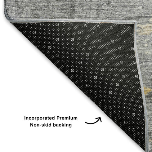5' X 8' Gold Gray And Ivory Abstract Washable Area Rug With UV Protection