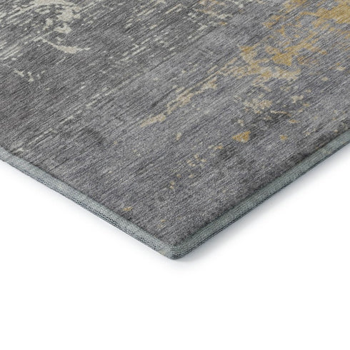 5' X 8' Gold Gray And Ivory Abstract Washable Area Rug With UV Protection