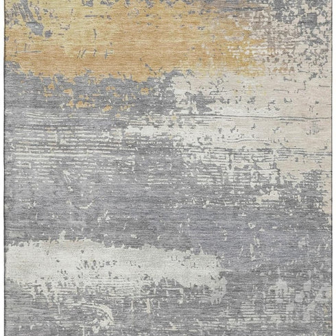 5' X 8' Gold Gray And Ivory Abstract Washable Area Rug With UV Protection