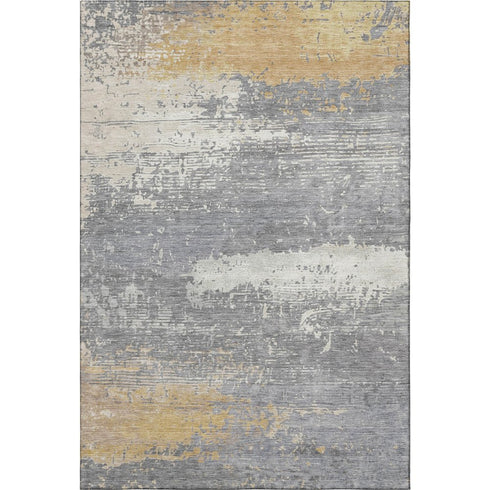 5' X 8' Gold Gray And Ivory Abstract Washable Area Rug With UV Protection