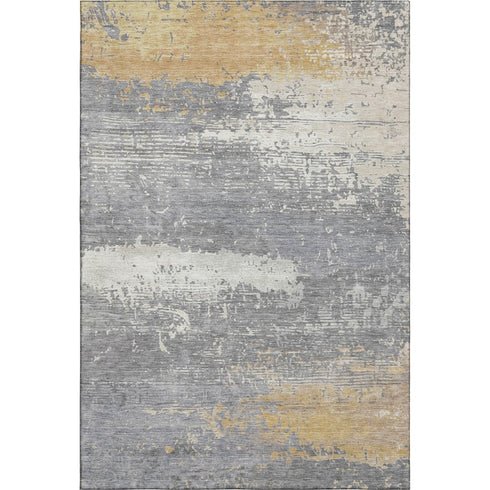 8' X 10' Gold Gray And Ivory Abstract Washable Area Rug With UV Protection