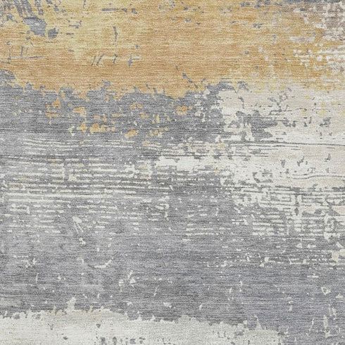 8' X 10' Gold Gray And Ivory Abstract Washable Area Rug With UV Protection
