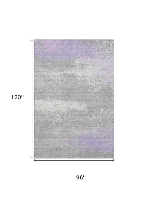 8' X 10' Lavender And Ivory Abstract Washable Area Rug With UV Protection