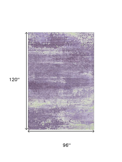 8' X 10' Purple And Ivory Abstract Washable Area Rug With UV Protection