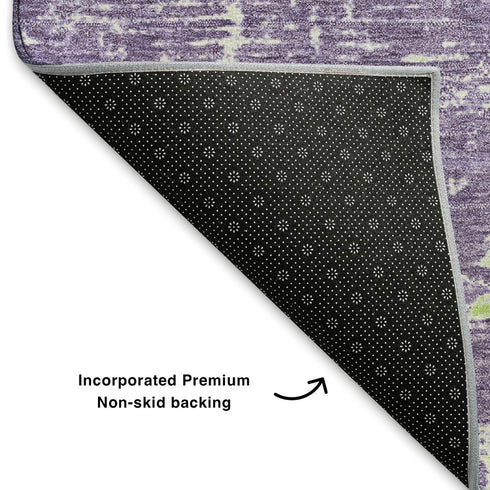 8' X 10' Purple And Ivory Abstract Washable Area Rug With UV Protection
