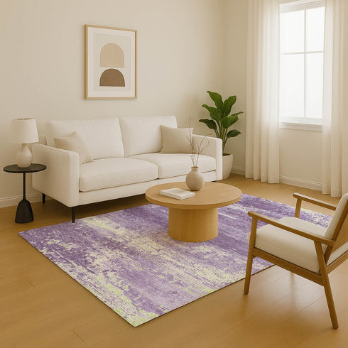 8' X 10' Purple And Ivory Abstract Washable Area Rug With UV Protection