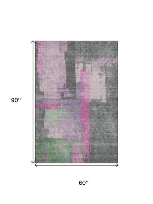 5' X 8' Blush And Gray Abstract Washable Area Rug With UV Protection