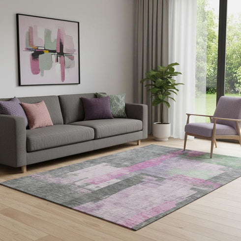 5' X 8' Blush And Gray Abstract Washable Area Rug With UV Protection