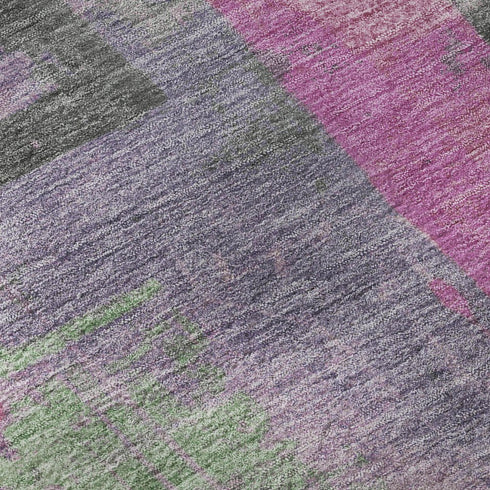 8' Blush And Gray Abstract Washable Round Rug With UV Protection