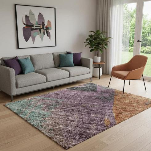 5' X 8' Charcoal Orange And Purple Abstract Washable Area Rug With UV Protection