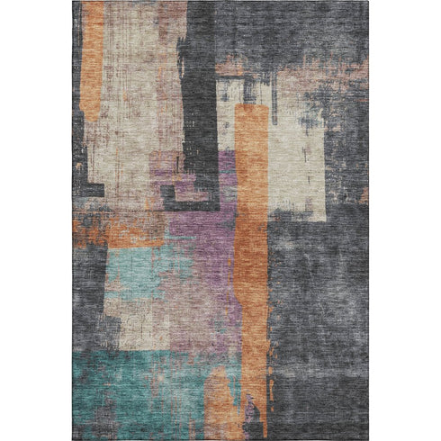 5' X 8' Charcoal Orange And Purple Abstract Washable Area Rug With UV Protection