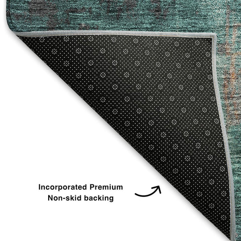 5' X 8' Charcoal Orange And Purple Abstract Washable Area Rug With UV Protection