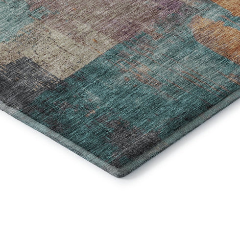 5' X 8' Charcoal Orange And Purple Abstract Washable Area Rug With UV Protection