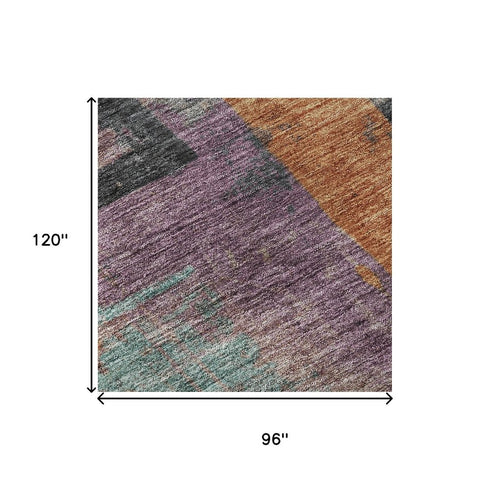 8' X 10' Charcoal Orange And Purple Abstract Washable Area Rug With UV Protection
