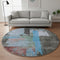 8' Sky Blue Gray And Silver Abstract Washable Round Rug With UV Protection