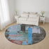 8' Sky Blue Gray And Silver Abstract Washable Round Rug With UV Protection