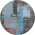 8' Sky Blue Gray And Silver Abstract Washable Round Rug With UV Protection