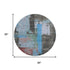 8' Sky Blue Gray And Silver Abstract Washable Round Rug With UV Protection