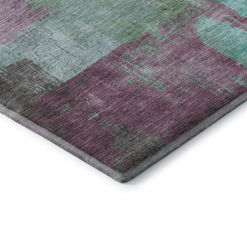 9' X 12' Teal Gray And Silver Abstract Washable Area Rug With UV Protection