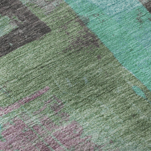 9' X 12' Teal Gray And Silver Abstract Washable Area Rug With UV Protection