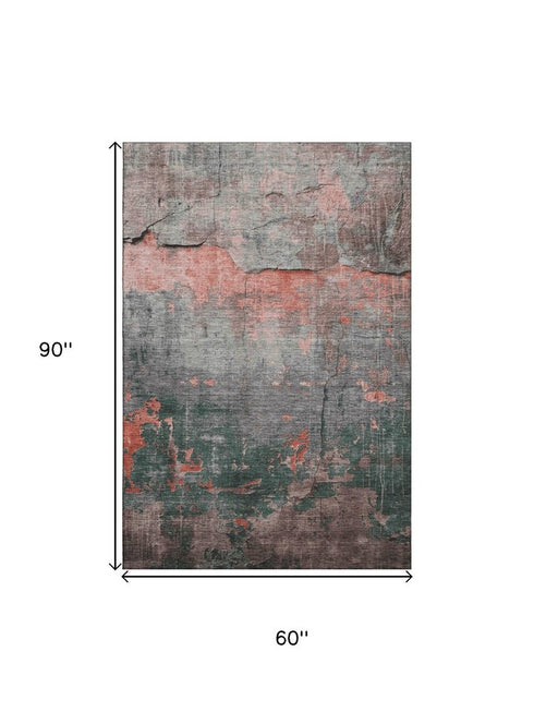 5' X 8' Coral Gray And Silver Abstract Washable Area Rug With UV Protection