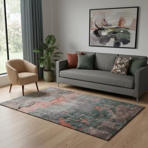 5' X 8' Coral Gray And Silver Abstract Washable Area Rug With UV Protection