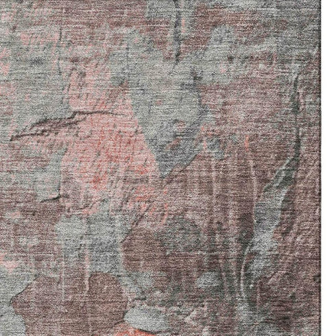 5' X 8' Coral Gray And Silver Abstract Washable Area Rug With UV Protection