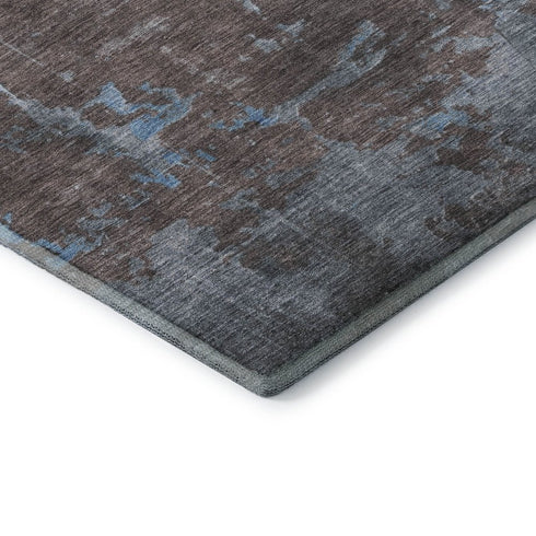 8' Sky Blue Gray And Silver Abstract Washable Round Rug With UV Protection