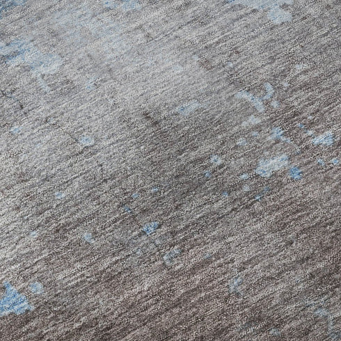 8' Sky Blue Gray And Silver Abstract Washable Round Rug With UV Protection