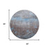 8' Sky Blue Gray And Silver Abstract Washable Round Rug With UV Protection