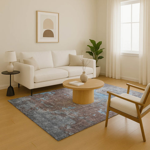 8' X 10' Sky Blue Gray And Silver Abstract Washable Area Rug With UV Protection